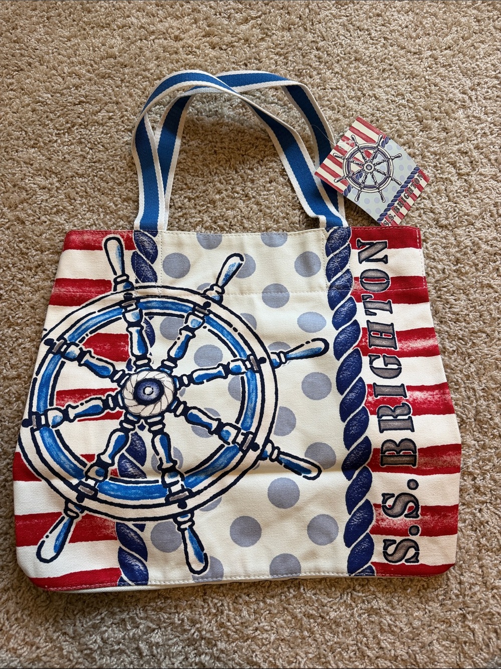 NWT Brighton Red, Blue & White Nautical Canvas Tote